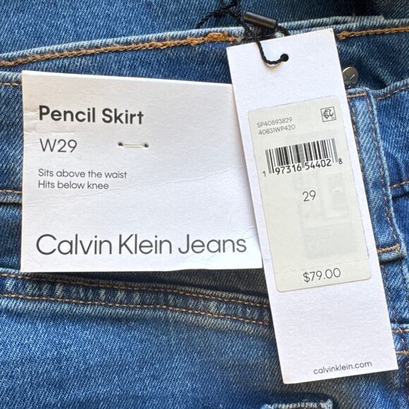 Calvin Klein Pencil Skirt Denim Women's W29 Back Slit Above Waist / Below Knee - Picture 4 of 6